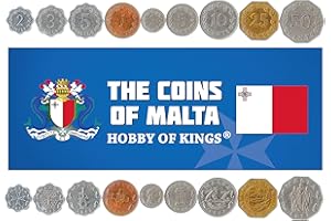 HOBBY OF KINGS Set of 9 Coins from Malta. 2 MILS - 50 Cents. 1972-1977