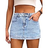 Denim Skort for Women High Waist Mini Denim Skirt Casual Stretch Women Jean Skirt with Pockets