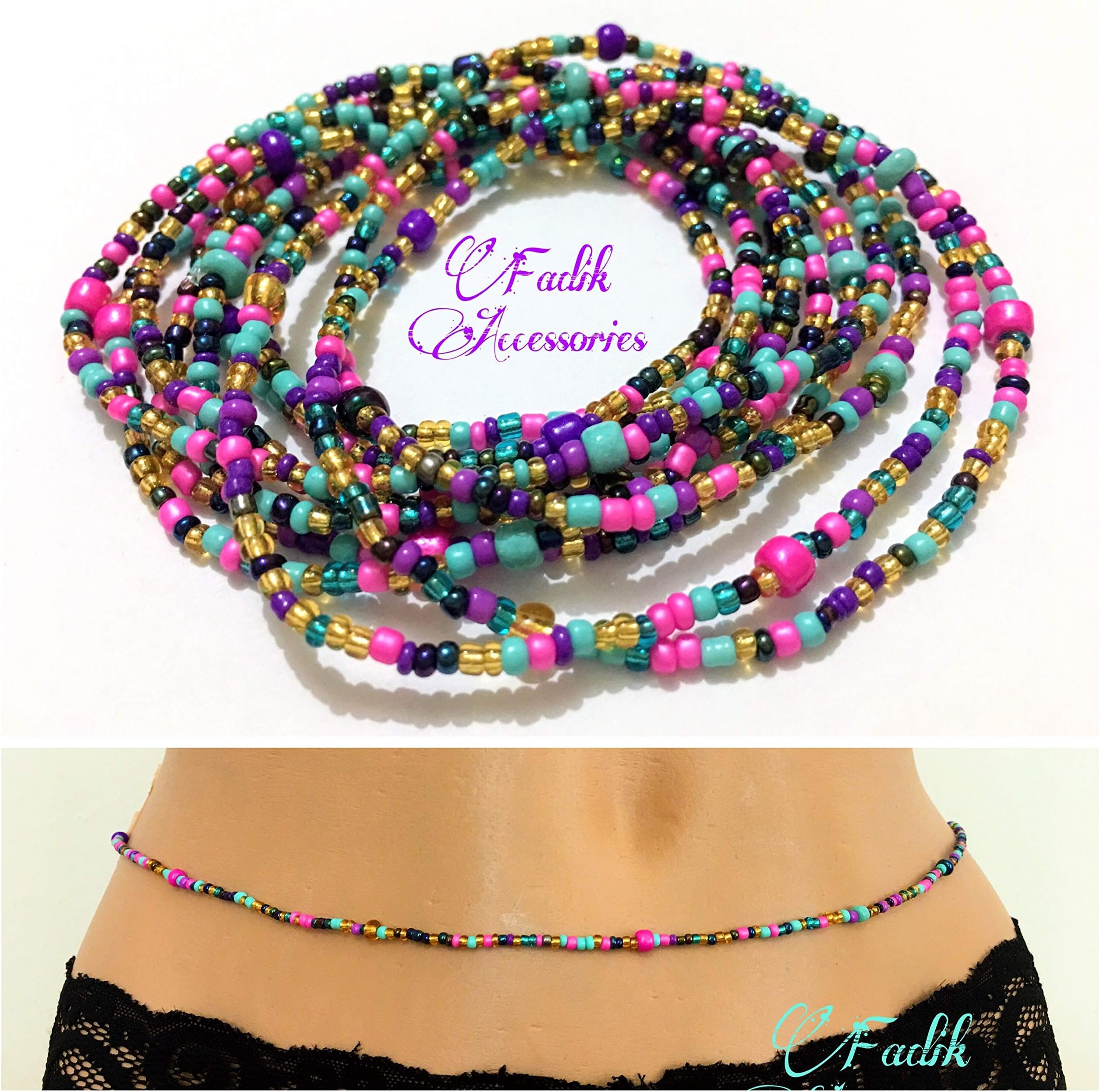 HandmadeWaist beads, Belly Bead, Stretchy Elastic String, Multi-colored Jewlery, Beaded Body Jewelry, African Waist bead, Waist chain, Wear as Necklace Bracelet or Anklet.
