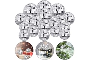 HAVAGDTM 27 PCS Mirror Ball Cake Decorations - Reflective Ornaments for 70s Disco Themed Parties, Silver Table Decoration for Christmas Tree & Dance Music