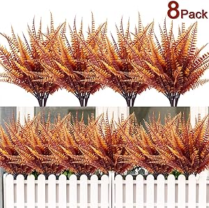 8PCS Artificial Flowers Outdoor UV Resistant Plants, 8 Branches Faux Plastic Corn-flower Greenery Shrubs Plants Indoor Outside Hanging Planter Kitchen Home Wedding Office Garden Decor (Orange)