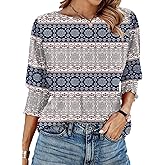 IECCP 3/4 Length Sleeve Womens Tops Summer 2026 Fashion Trendy Boat Crew Neck Smocked Work Dressy Casual T Shirt Blouses