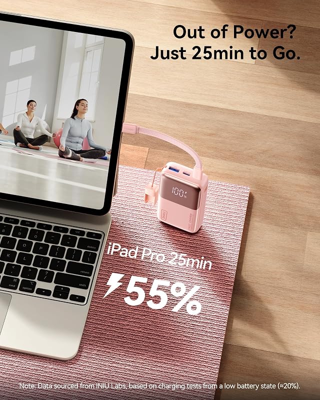 Ultra Mini Powerbank, 10000mAh 45W Schnellladen mit USB C Kabel