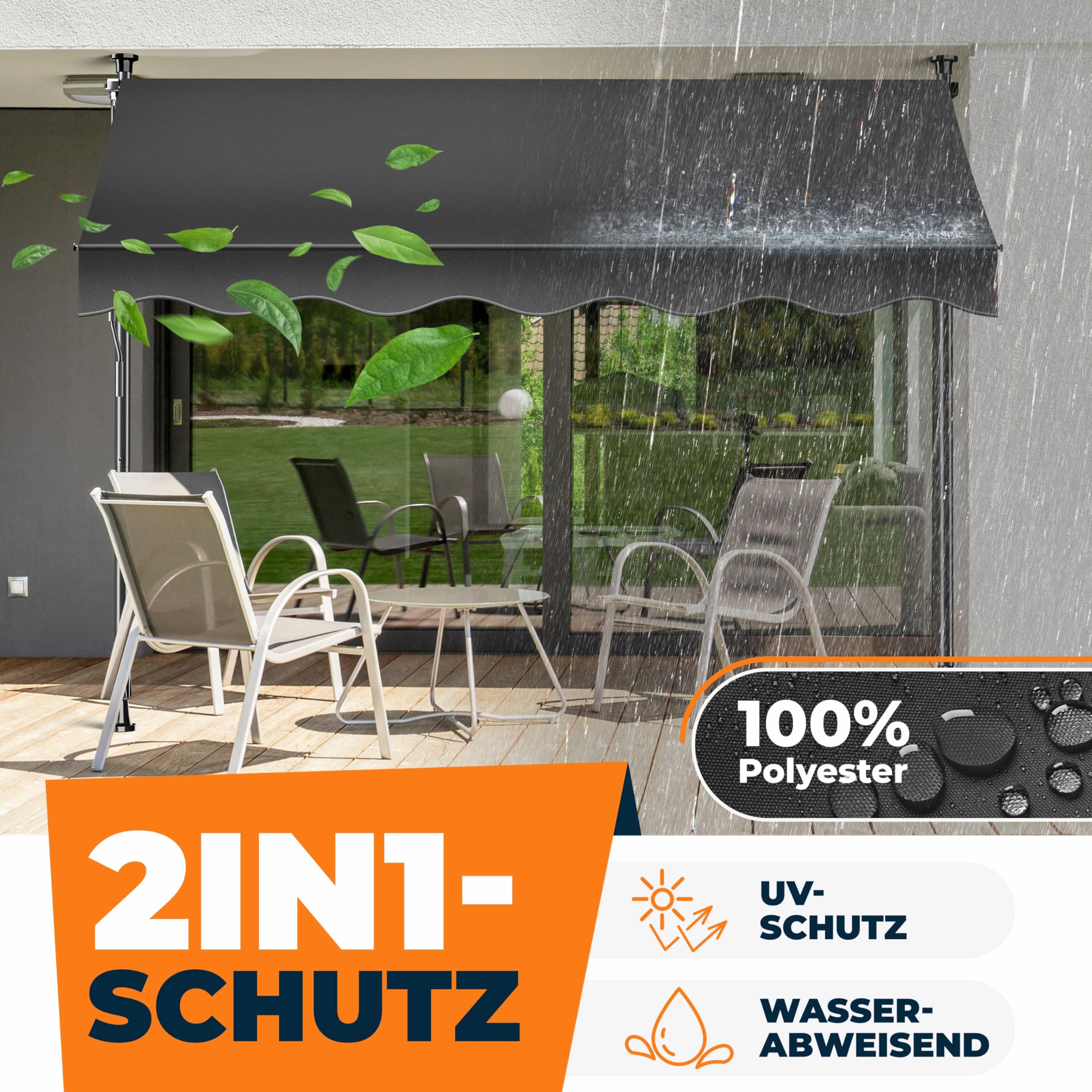 KESSER® Sonnenschutz Markise manuell ausziehbar 300cm | Sonnensegel UV Schutz Sonnenschutz | Klemmmarkise für Outdoor, Terrasse, Balkon, Garten höhenverstellbar ohne Bohren, Anthrazit 4