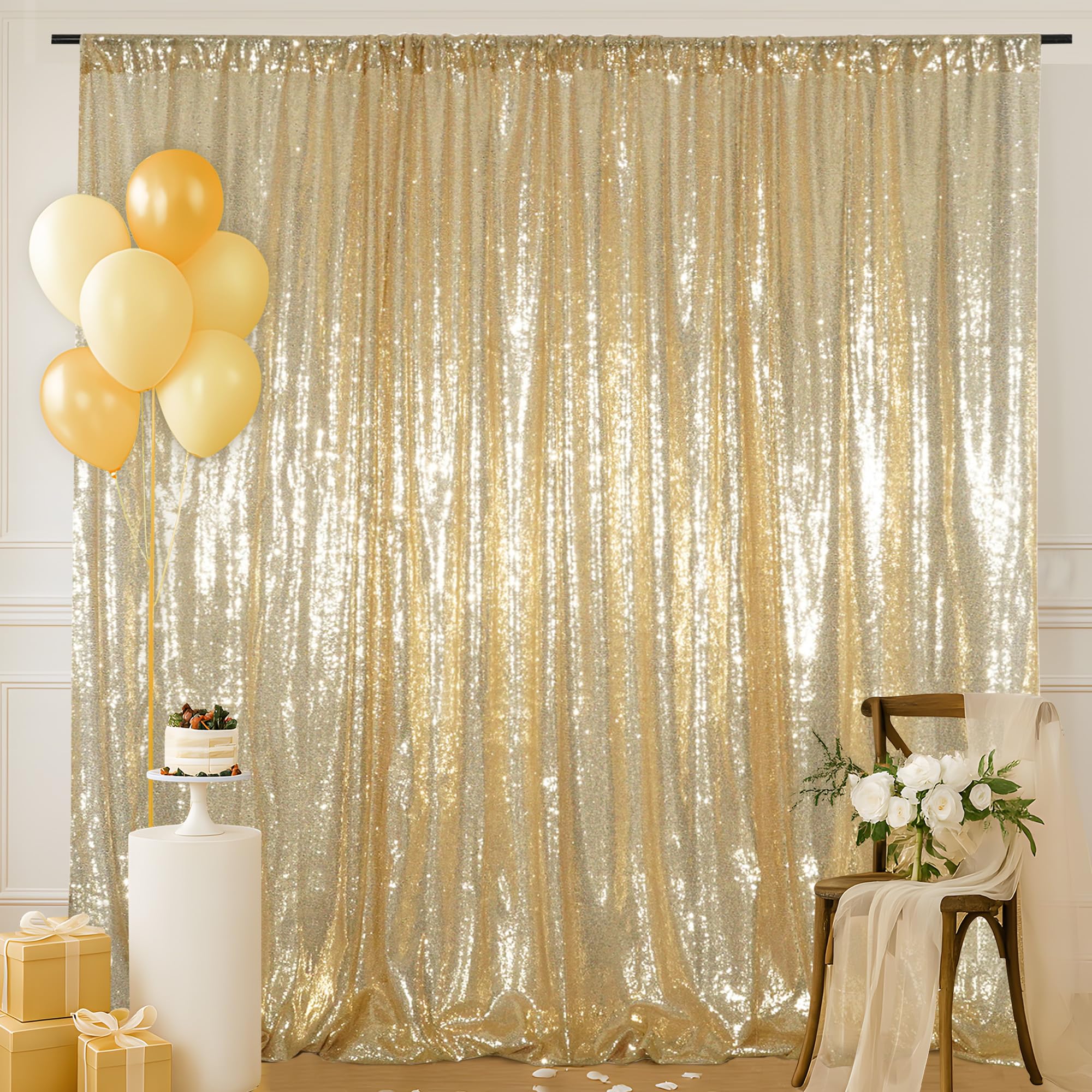 Eternal Beauty 122x213cm Light Gold Shinny Sequin Photography Backdrop Party Prom Wedding Youtobe Banquet Photo Background (4x7 feet)