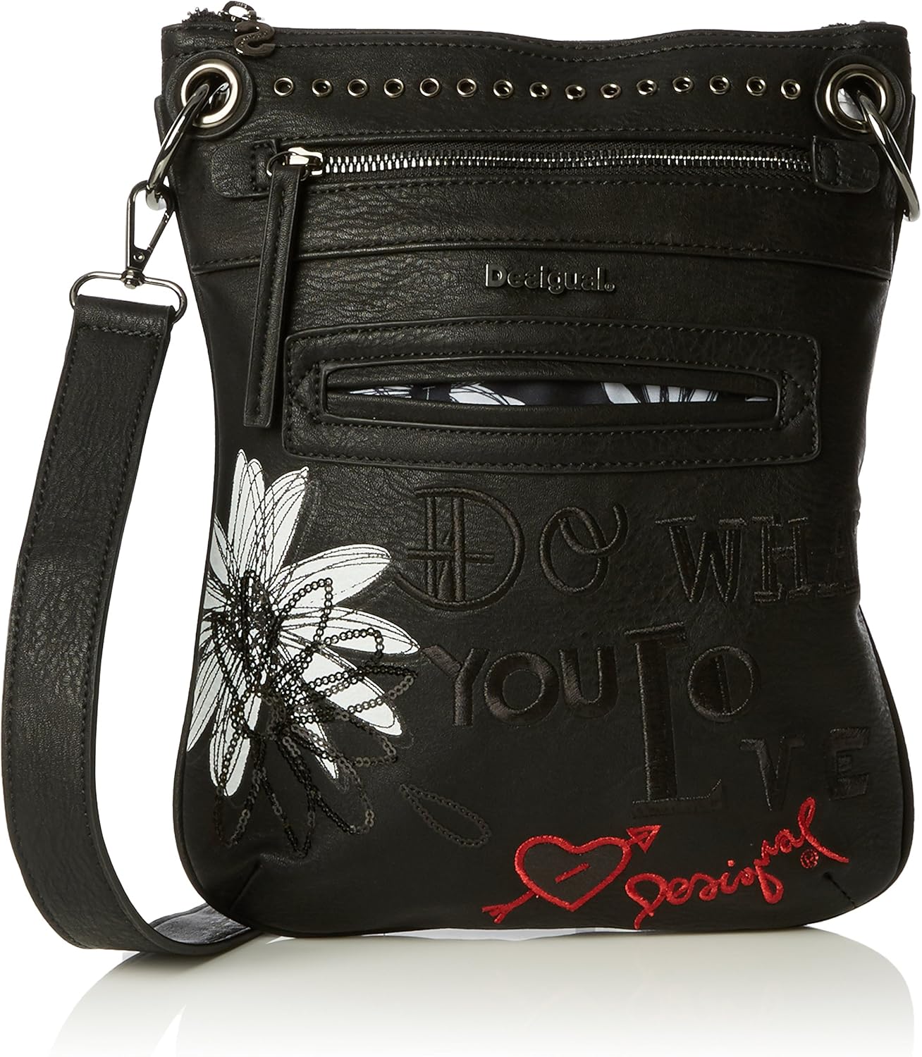 Desigual BANDOLERA BLACK DAISY, Women’s Crossbody Bag, Black (2000
