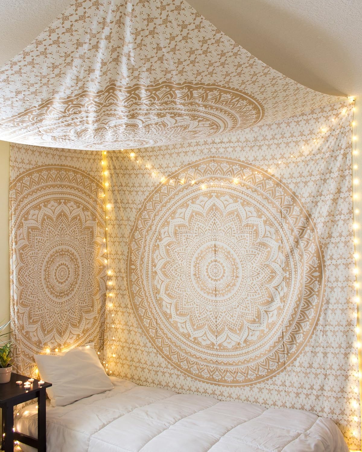 raajsee Metallic Gold Tapestry Wall Hanging Mandala-Bohemian Dorm Decor Hippie Tapestries-Boho Bedding Golden bedspread yoga mat throw (White Gold Ombre - Image 5