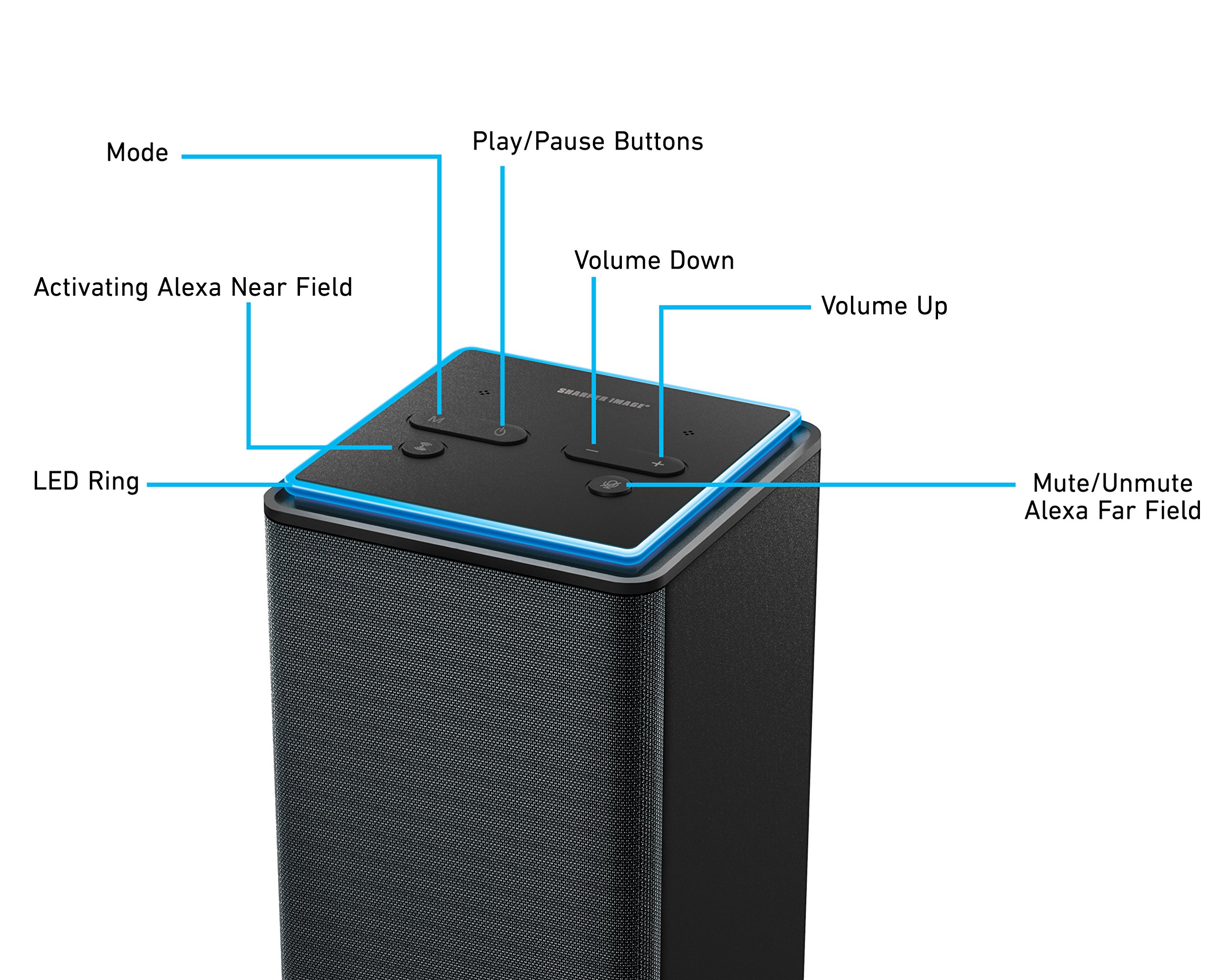 Sharper Image SWF2001GY Wall Powered Amazon Alexa Bluetooth Tower