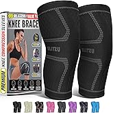 Knee Brace for Meniscus Tear 2 Pack, Knee Compression Sleeve for Men and Women, Knee Support for Arthritis, Swelling, Inflammation, ACL, Pain Relief, Running, Workout, Sports and Recovery Black L