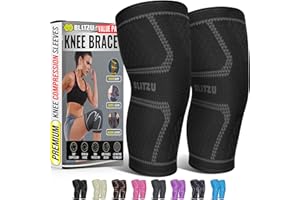 BLITZU Knee Brace for Women & Men, 2 Pack Compression Knee Brace, Knee Support Sleeve for Pain Relief, Running, Workout, Sports, Knee Braces for ACL, Meniscus Tear, Arthritis and Injury Recovery Black L