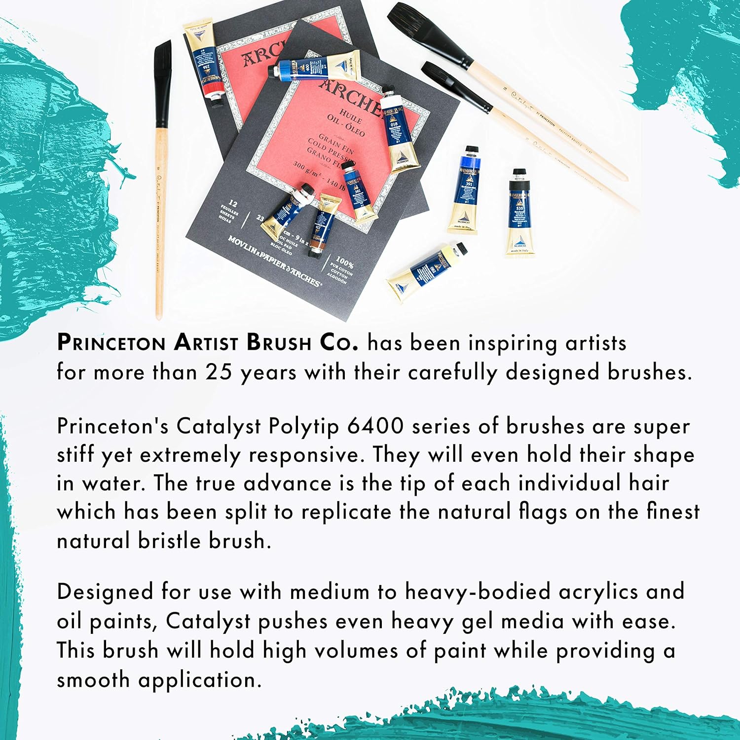 Princeton Catalyst, Series 6400, Long-Handle Synthetic Polytip Bristle Paint Brush, Short Filbert, 8