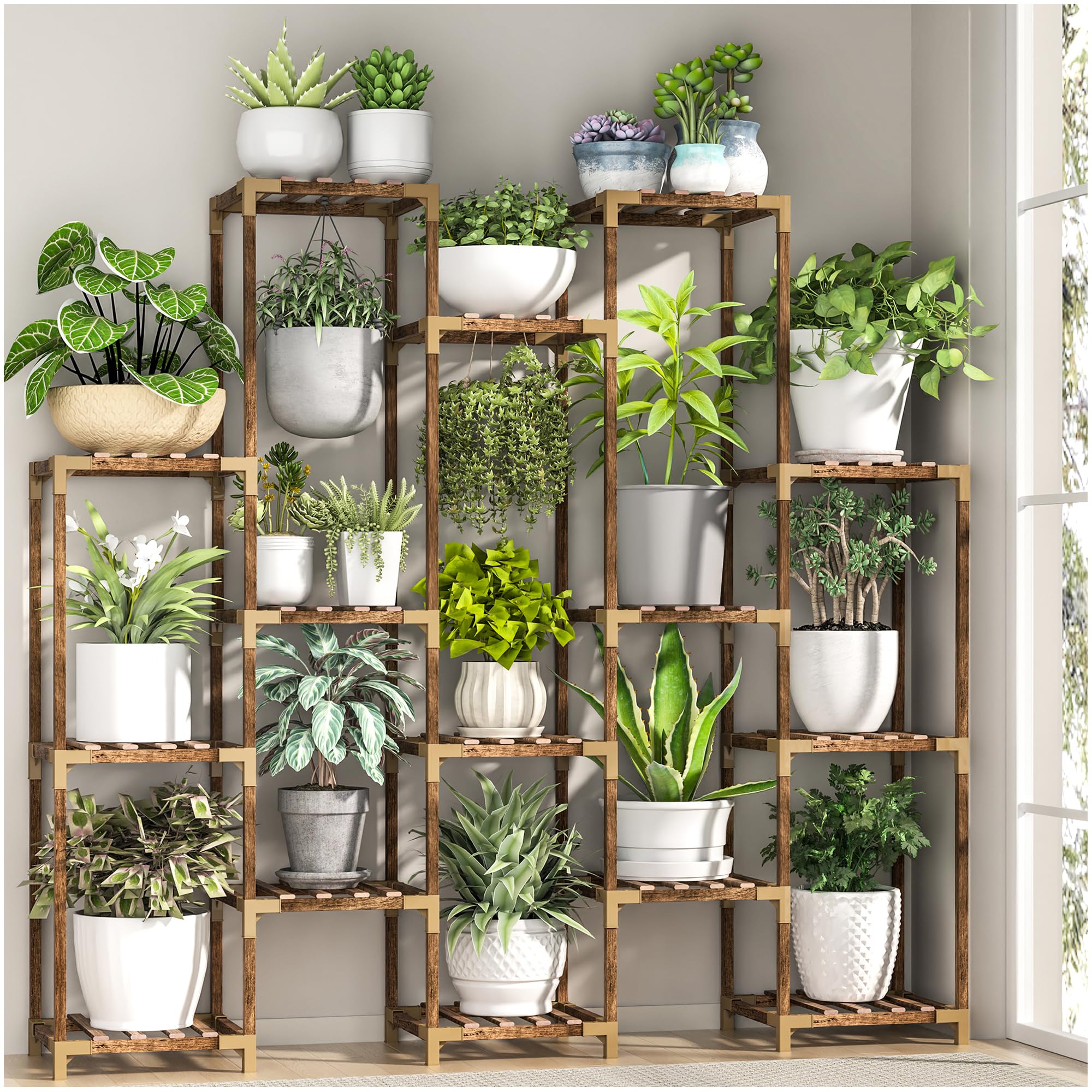 17 Tier Large Plant Stand Indoor Outdoor, Tall Plant Shelf Rack for ...