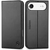 SHIELDON Wallet Case for iPhone Air 6.5" 2025 | Genuine Leather | RFID Blocking | Credit Card Holder | Flip Magnetic Cover | Kickstand | Shock-Absorbent | TPU Inner Shell | Black