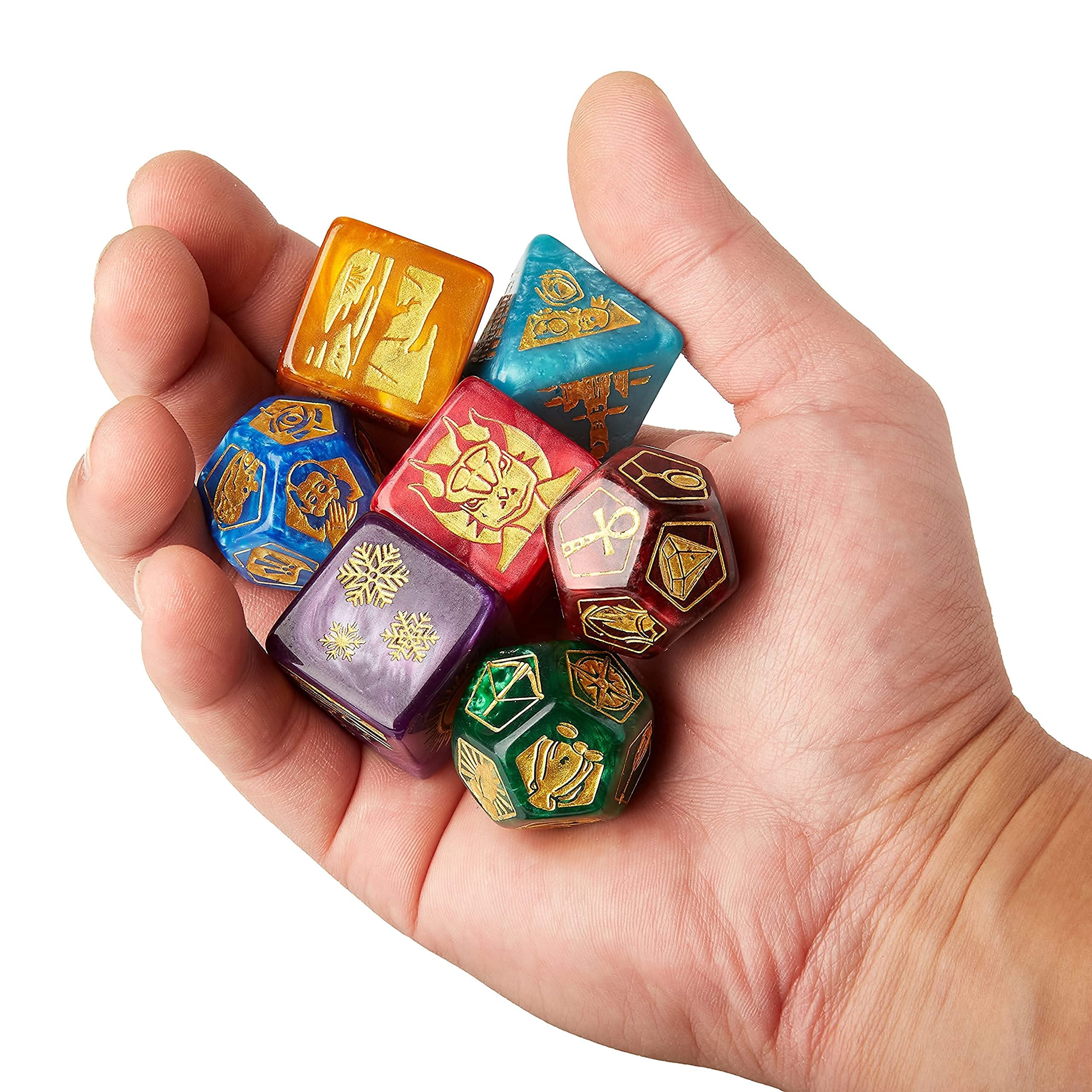 Scrying Stones - DM Scenario Dice - RPG Game Master TTRPG & D&D Accessory Set - 7 Custom Polyhedral Geek Tools for Creating Random Fantasy NPCs, Dungeons, Characters, Quests, and Treasure