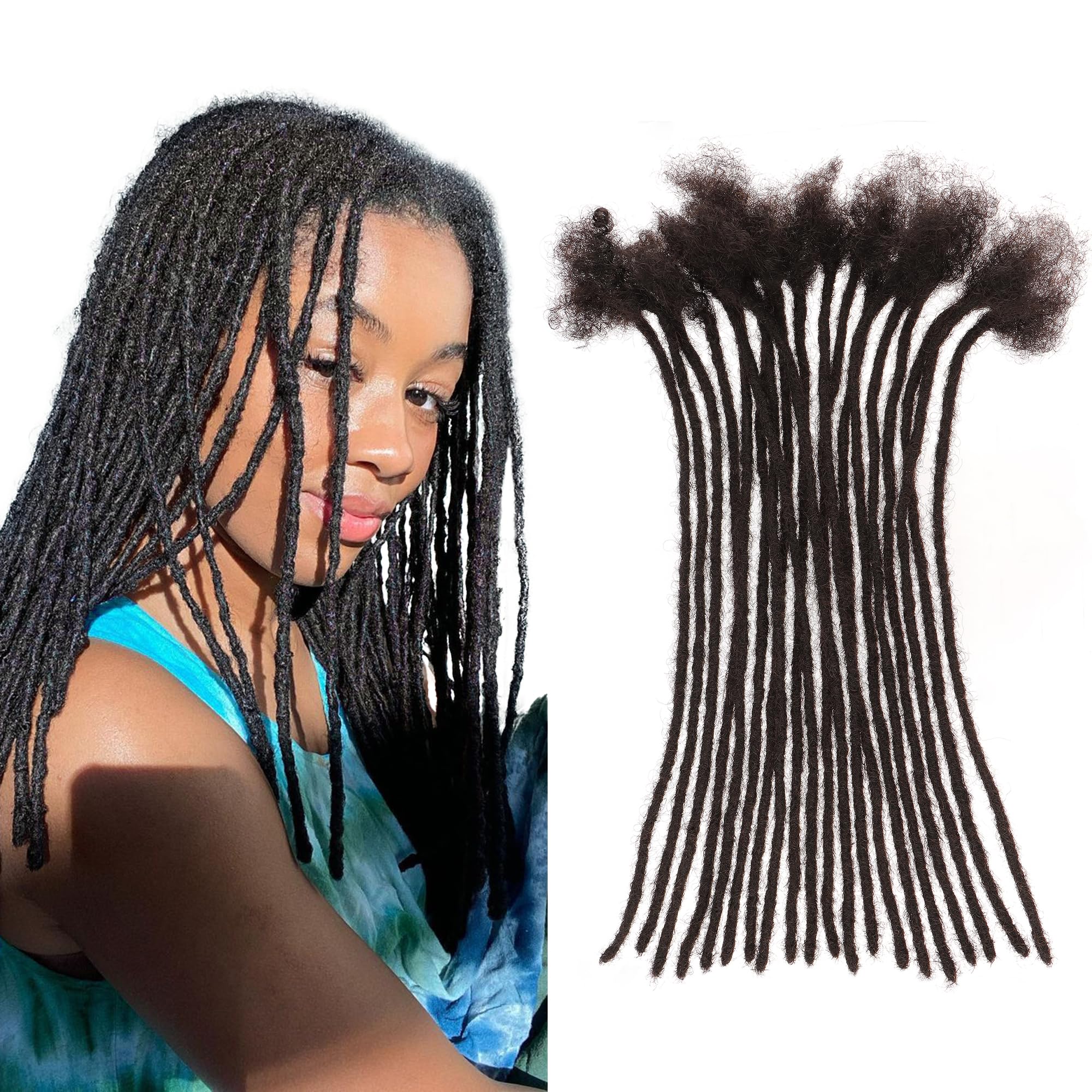 Orientfashion Human Hair Dreadlocks Extensions Natural Black Dreads Locs Wigs 10inch 0.4cm 10 Locs