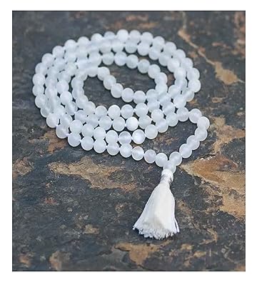 IndianStore4All Mondstein Mala 108 Perlen auf Knoten