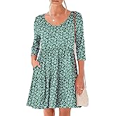 ANRABESS Women's 3/4 Sleeve Mini Dresses Summer Casual V Neck Flowy Tiered Floral Boho A-line 2026 Beach Vacation Short Dress