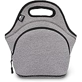 Nordic By Nature Neoprene Lunch Bag for Women & Lunch tote for Kids Insulated Lunch bag Reusable Washable Extra Thick Neoprene & Soft Cotton Feel, Premium Stitching, Outside Pocket, (M) Grey/Black