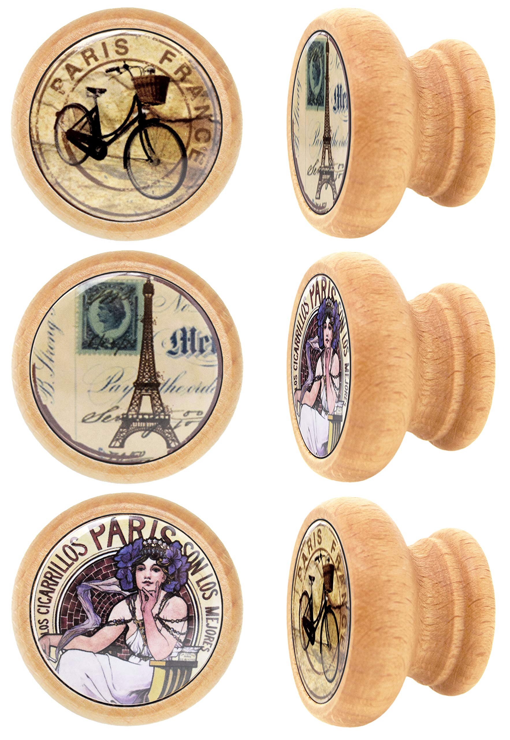 Lashuma Round Furniture Knobs Material: Set of 6 Sturdy Wooden Furniture Handles Diameter 4 cm