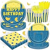 120PCS Yellow Cartoon Themed Party Supplies for Boys Girls 1st 2nd Birthday Party Banana Cake Table Decorations Plates Napkin Cups Tableware Set for 20 Guests