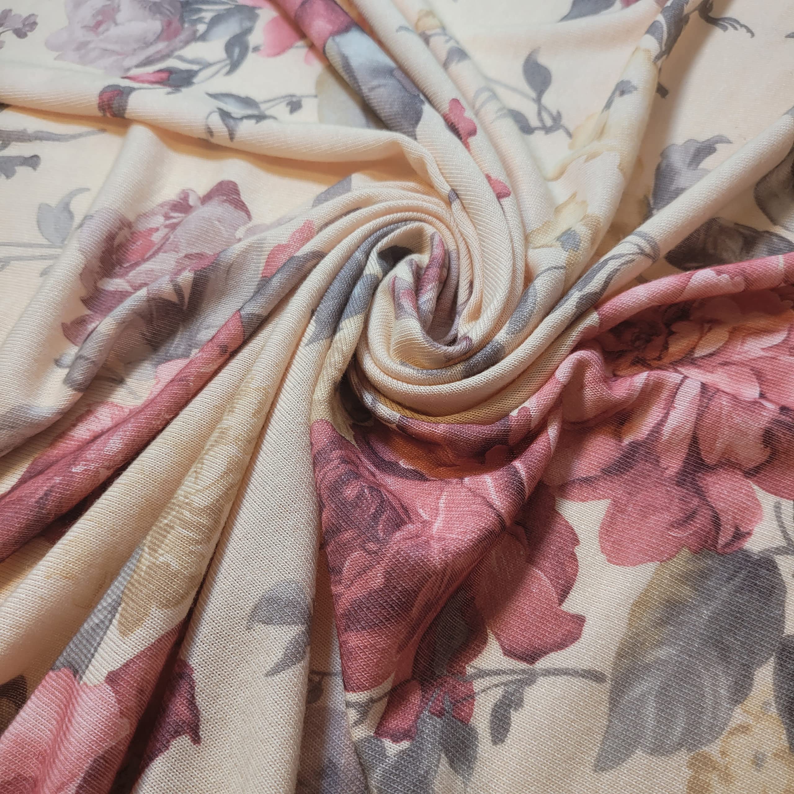 Jersey Stretch Fabric Ponte Roma 4 Way Stretch Dressmaking Material 58'' - 150 cm Wide Sold As 1 Meter Pre - Cut Lengths (Peach Floral) (LPONTE1)