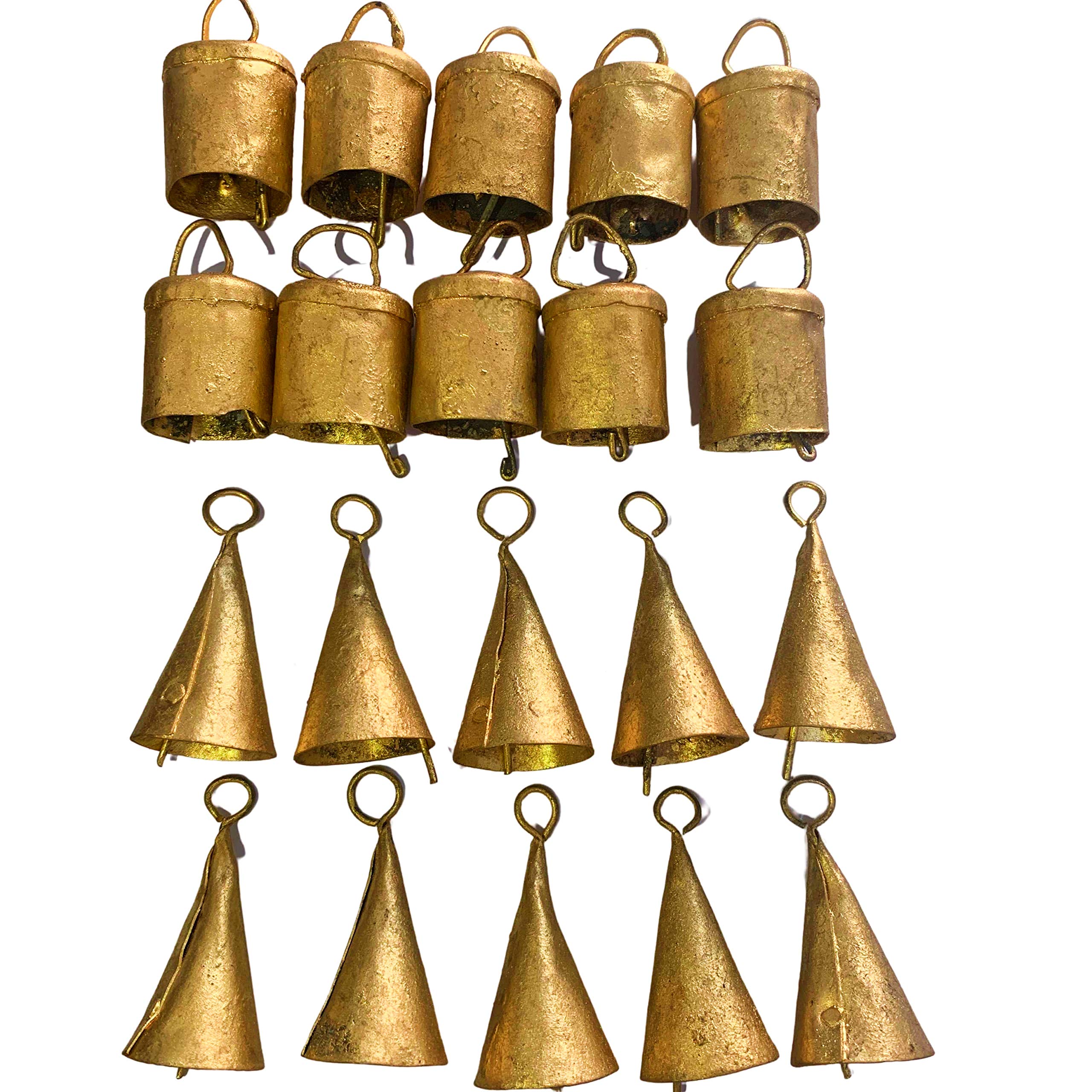 DIYANA IMPEX Vintage Indian Tin Bells Rustic Cow Bells Christmas Tree Decorations Pack of 20 (Gold)