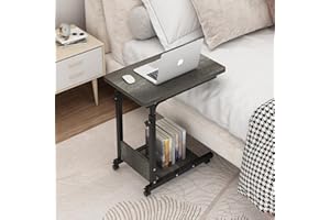 TigerDad Adjustable Height C Table Sofa Side Bedside Table with Wheels, Hospital Bed Table Rolling Tray with Storage, Mobile Computer Desk Laptop Table for Home Use,Gray