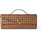 Joryin Woven Purse For Women Evening Clutch Woven Leather Handbags Crossbody Bag Suede Purse Formal Evening Bag, Chestnut