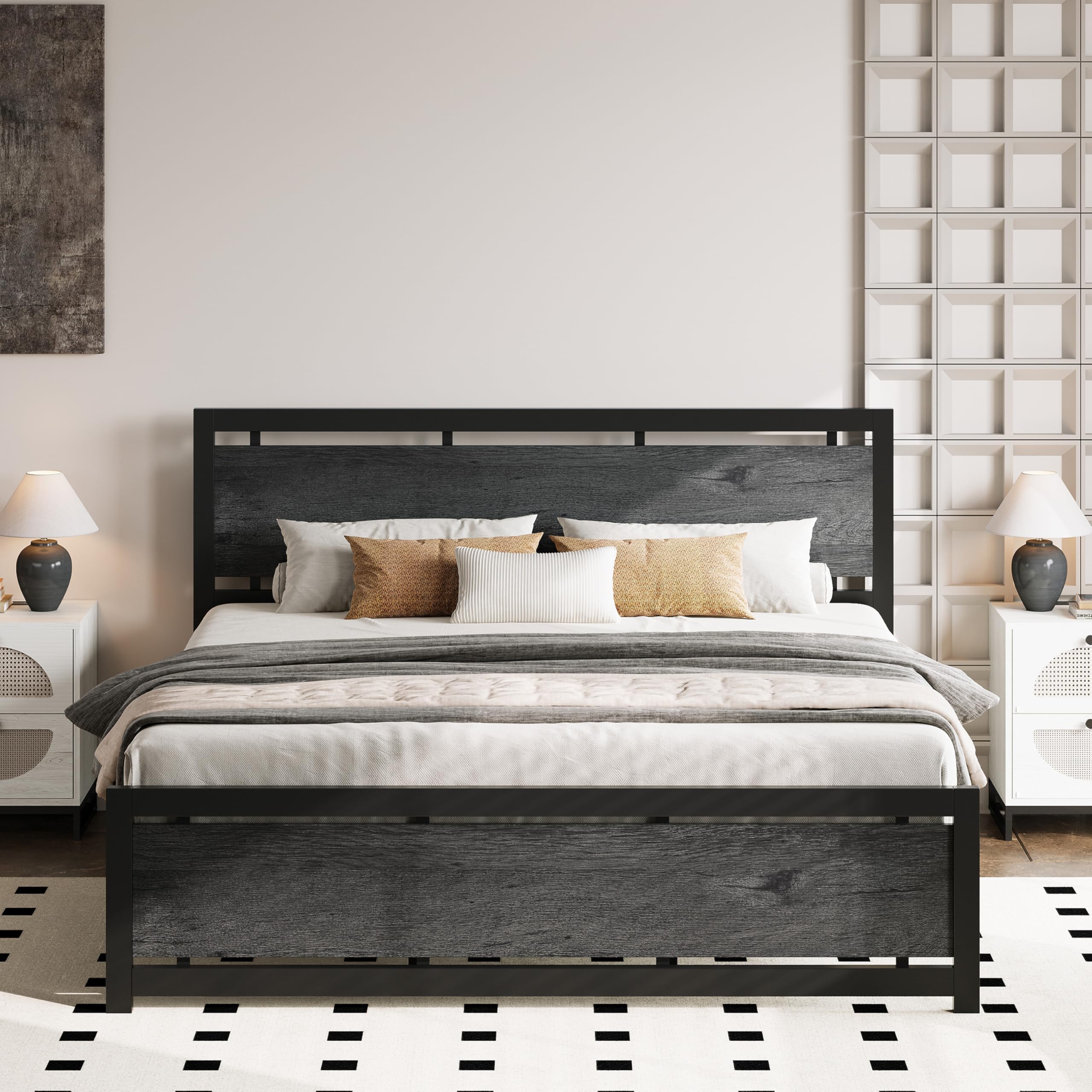 LIKIMIO California King Bed Frame with Headboard and Footboard, Metal Strong Supports, Easy Assembly, Noise-Free, No Box Spring Needed, Charcoal Grey Image LIKIMIO California King Bed Frame with Headboard and Footboard, Metal Strong Supports, Easy Assembly, Noise-Free, No Box Spring Needed, Charcoal Grey Image