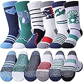 LINEMIN Kids Boys Toddlers Fuzzy Socks with Grips Cute Fun Animal Cozy Fluffy Winter Warm Non Slip Crew Socks 6 Pairs