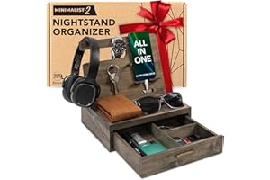 EcoLeafy Dot Nightstand Organizer for Men- Bedside Table Organizer with Drawer for Cellphone, Watches, Sunglasses & Accessories- Makes an Ideal Gift for Dad or Son (Rustic)