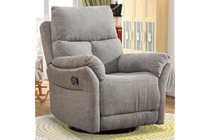 ANJ Swivel Rocker Recliner Chair, Manual Fabric Glider Nursery Recliner Chair, Single Rocking Modern Sofa Home Theater Seating for Living Room, Nursery (Silver)