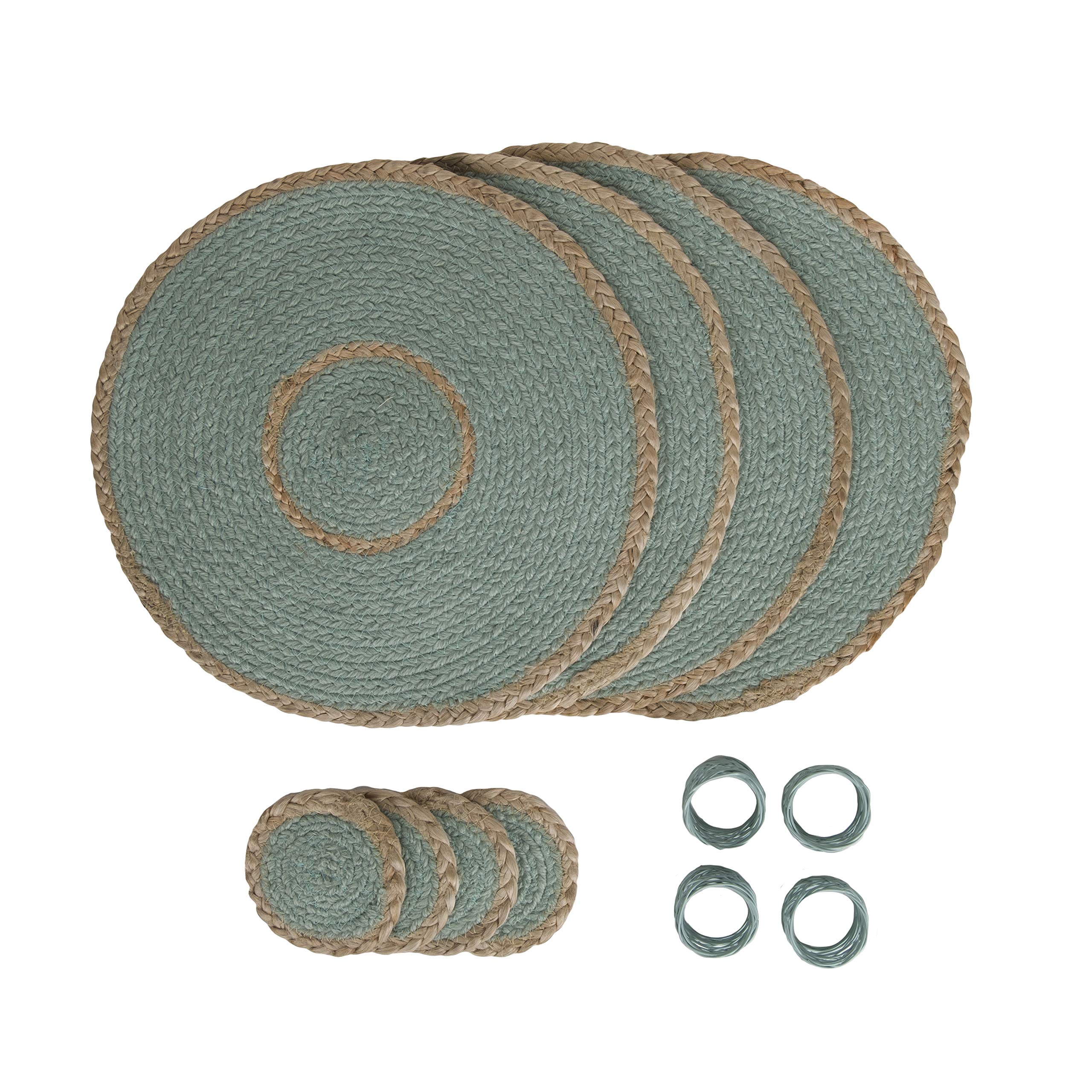 Penguin Home 12-Piece Aqua Jute Dining Set – Handcrafted Placemats, Coasters & Napkin Rings – Perfect for Christmas, Thanksgiving, New Year Celebrations – 32 cm (13”)
