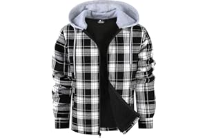 ZITY Men's Flannel Fleece Hoodie Plaid Sherpa Lined Jackets Zip Up With Pocket