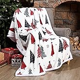 WovWeave Christmas Sherpa Throw Christmas Tree Fleece Blanket 50 x 60 Inch Winter Xmas Plaid Tree Reversible Microfiber Blanket Holiday Decorative Soft Ultra Blankets for Gift Couch Bed (Red)