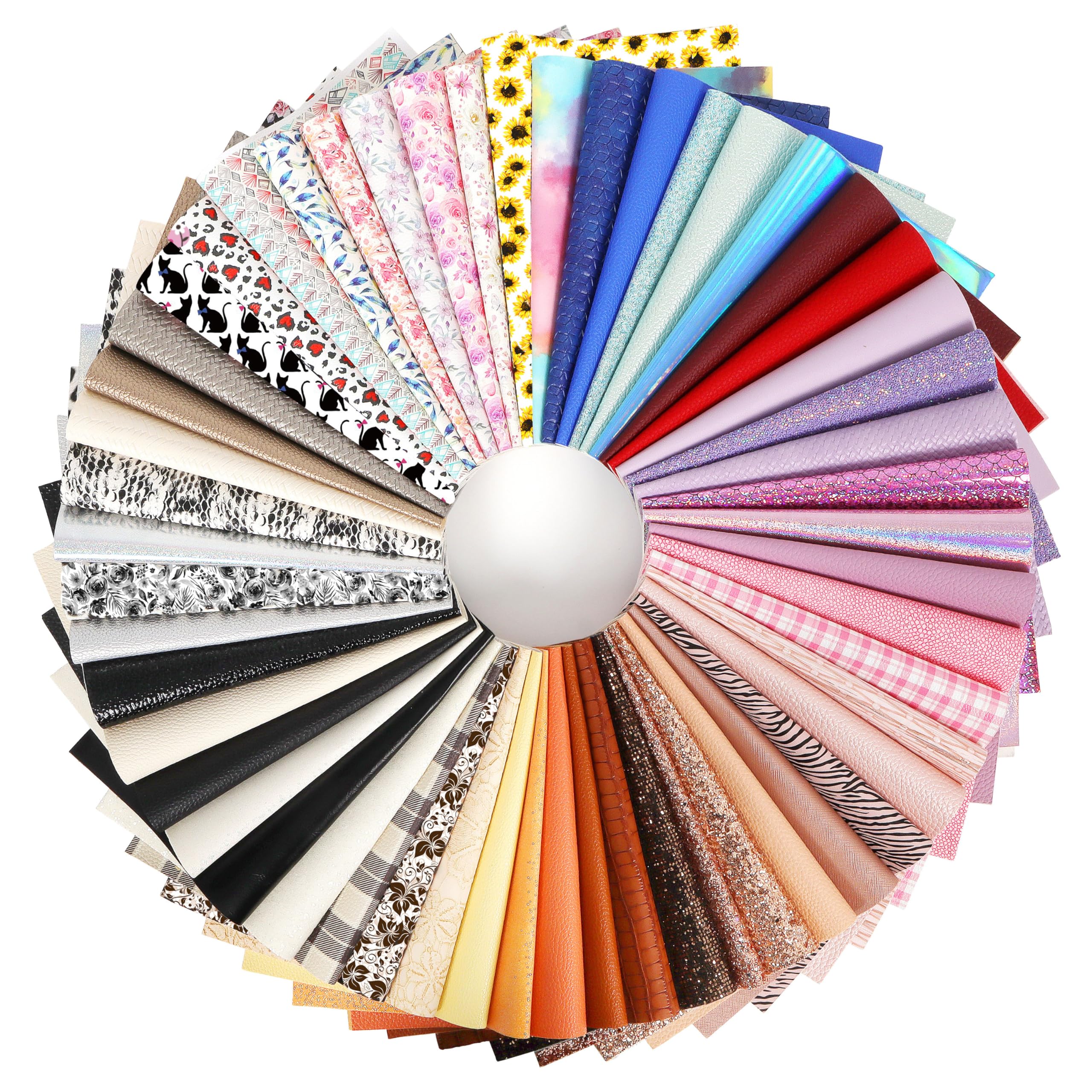 LOTOFUN 30Pcs Random Faux Leather: 6x8Inch PU Leatherette Sheets Bundle Assorted for Making Hair Bows Earrings Crafts