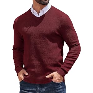 COOFANDY Mens V Neck Sweaters Textured Knit Dress Sweaters Long Sleeve | Soft Textured Knit,Classic V-Neck Layering Style,Rib