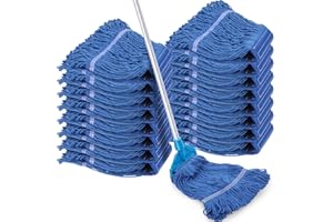 SEEWEY 16 Pcs Commercial Mop Head Replacements 27.6 Inch Blue Looped End Heavy Duty Mop Heads Cotton String Industrial Cleaning Washable Mophead Refills for Commercial Industrial Home Cleaning