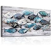 XIGUANGART Bathroom Canvas Wall Art Beach Abstract Decor Ocean Sea Fish Animal Pictures Coastal Room Decor Vintage Poster Modern Nautical Painting Bedroom Kitchen Office Mural Home Decorations 20"x40"