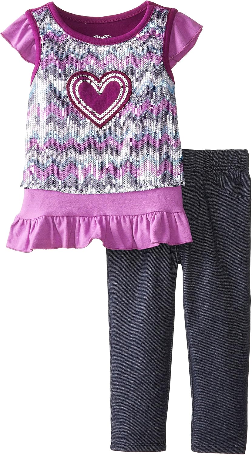 Young Hearts Little Girls' 2 Piece Heart Pant Set, Purple