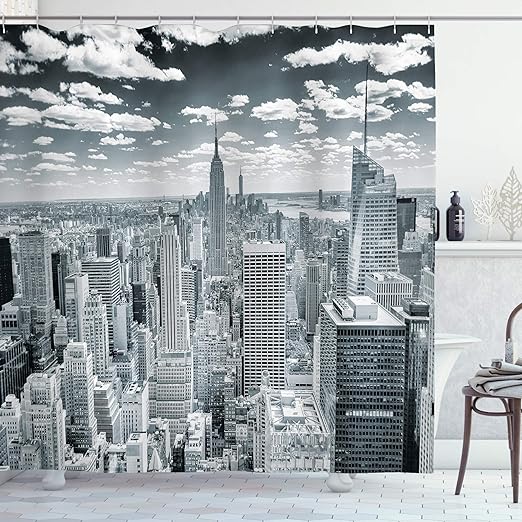 Amazon Com Ambesonne New York Shower Curtain Nyc Over Manhattan