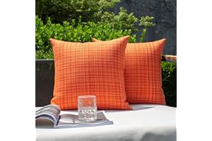 K KEVIN TEXTILE Kevin Textile Pack of 2 Decorative Outdoor Waterproof Fall Throw Pillow Covers Stripe Square Pillowcases Autumn Decorative Modern Cushion Cases for Patio Couch Bench 18 x 18 Inch Orange