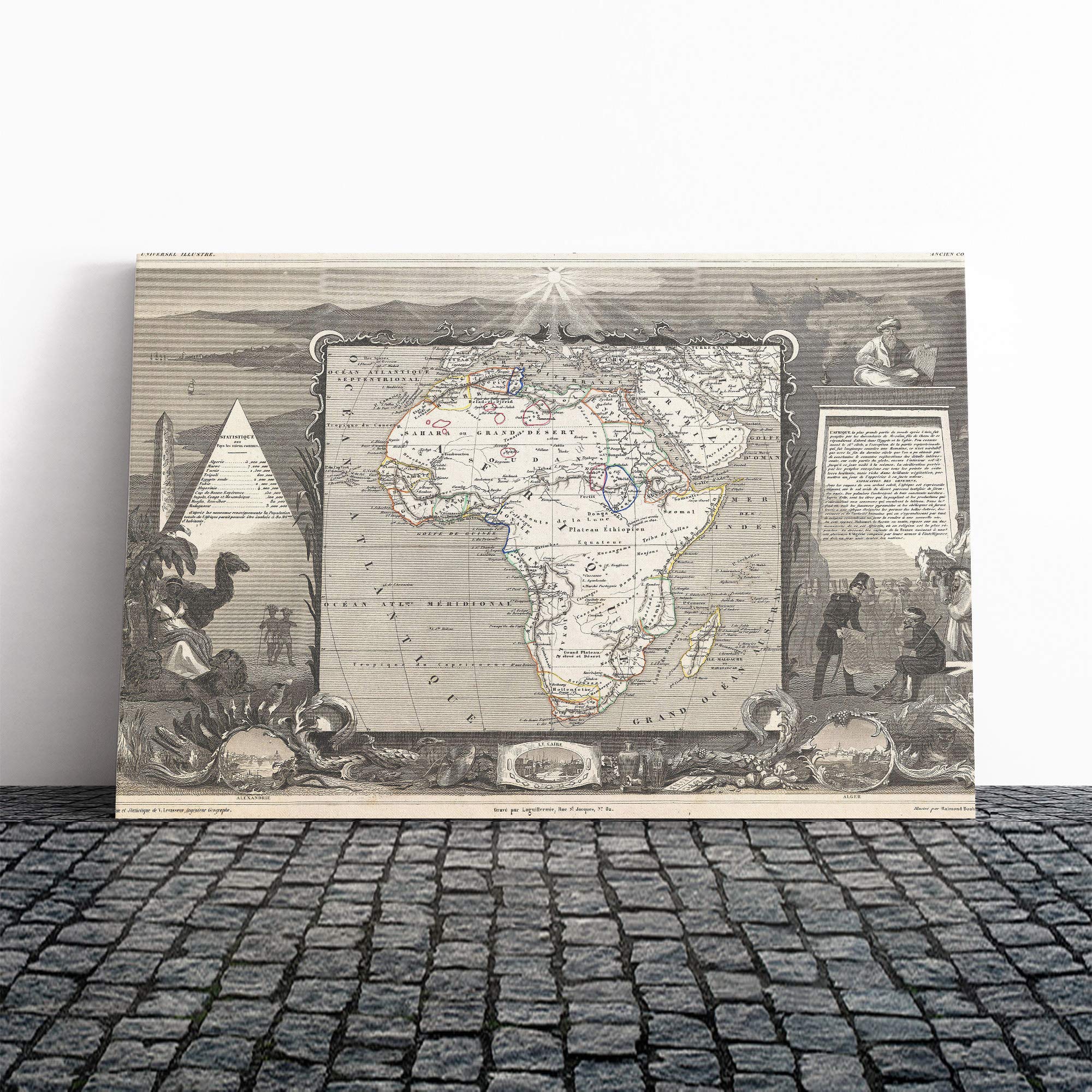 Map of Africa Canvas Print | Gallery Wrapped 30mm Frame Wall Art | 20x14 inches | Ready to Hang | Retro Maps Picture | Living Room Bedroom Lounge Office