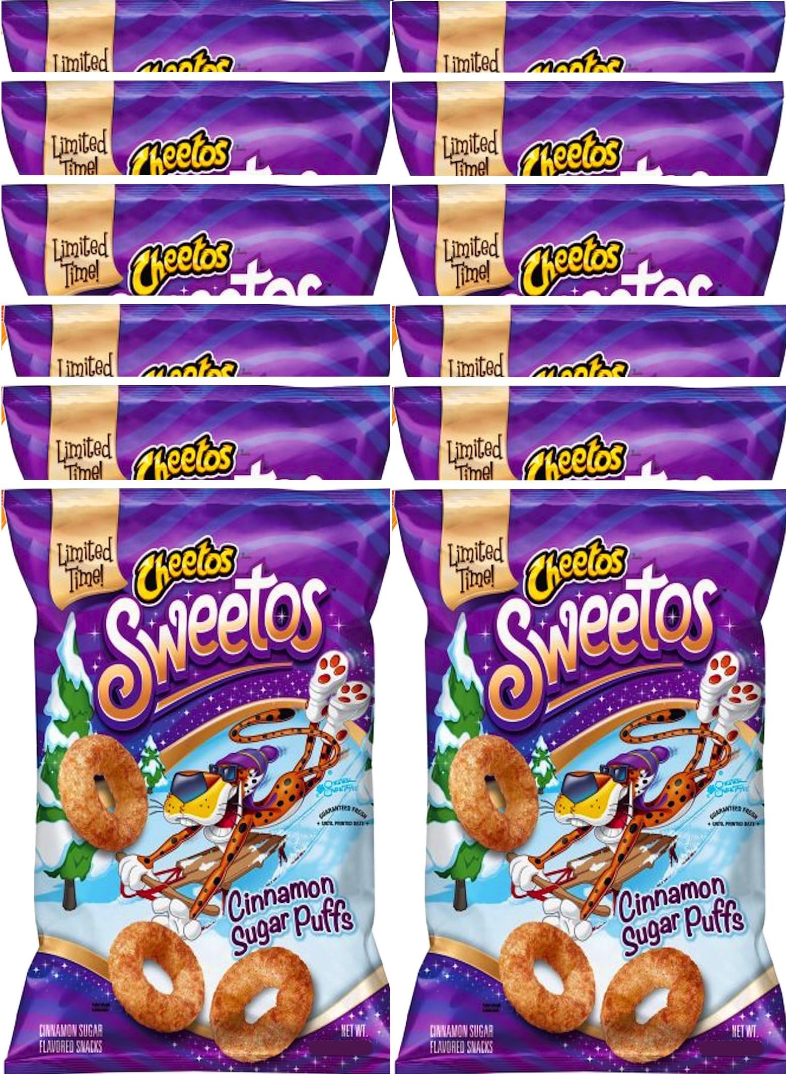 Cheetos Sweetos Cinnamon Sugar Puffs Seasonal Limited Edition Net Wt 2 5/8 Oz (Sweetos, 12)