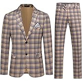 Iynnijoy Mens 2 Piece Slim Fit Suit Casual Plaid Tuxedo Suit for Men Party Wedding Business Dress Suit Set