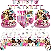 Barbie Birthday Party Decorations - Banner, Table Cloth, Plates and Napkins | Officially Licensed Barbie Party Decorations - Banner, Tablecloth, 16 Plates and Napkins, Dinnerware Made in USA