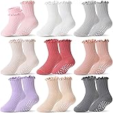 Baby Girls Toddlers Ruffle Grip Socks Uniform School Dress Anti Slip Non Skid Frilly Breathable Crew Cotton Socks 9 Pairs