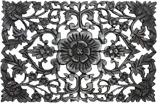 Amazon Com Aeravida Glorious Thai Hibiscus Hand Carved Teak Wood Wall Art 18 X 12 Home Kitchen