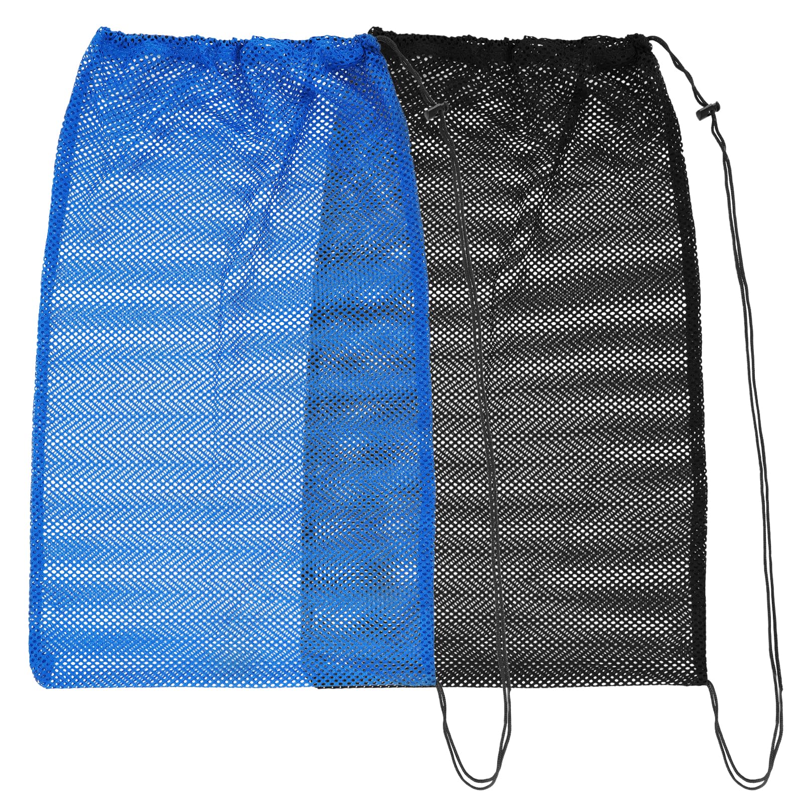 DIVINA VITAE 2 Large Mesh Drawstring Organizer with Cord Lock Closure for Swimming, Snorkeling Gear, Beach, Toy Storage (Black + Blue)