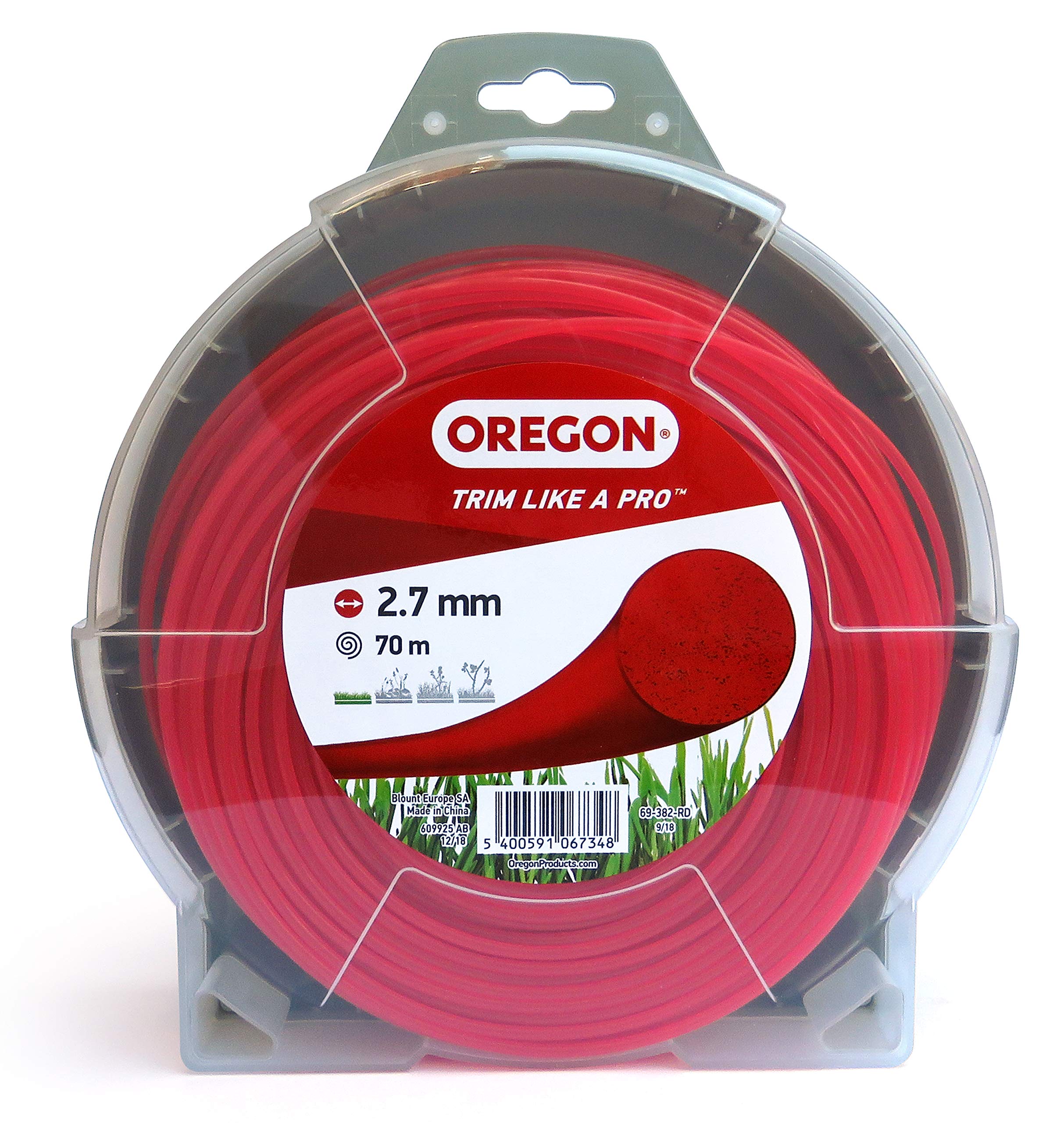 Oregon String Trimmer Line, Replacement Nylon Strimmer Wire for Grass Trimmers & Brushcutters, DIY & Gardening, Universal Fit, All Purpose, Round Cord, 2.7mm x 70m Spool, Red (69-382-RD)